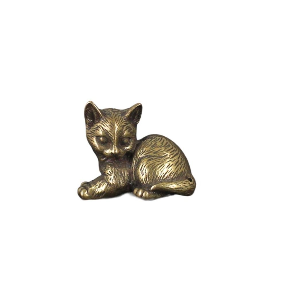 Håndværk messing lille kat metalstatue sød te kæledyr simuleret udsøgt model skulptur legetøj: Lysegrå