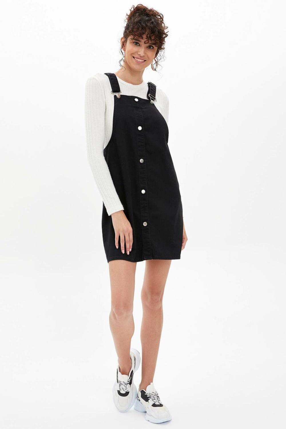 DeFacto Woman Jeans Short Dress Ladies Casual Sling Button Slim Dresses Female Denim Dress Summer - L4904AZ19HS: K7326AZ19AU / 36
