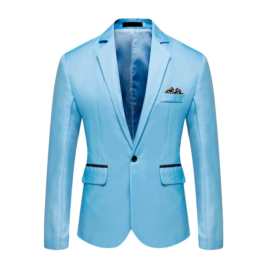 Pop Männer Blazer Stilvolle Casual Solide Blazer Business Hochzeit Party Outwear Mantel Anzug Tops Herren Mantel Blazer: Sky Blue / XL