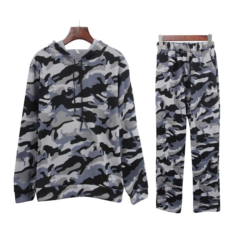 Herfst camouflage trainingspak joggingpakken voor dames pullover plus fluwelen hoodie joggingbroek dames sportkleding pak: Camouflageblauw / Ik