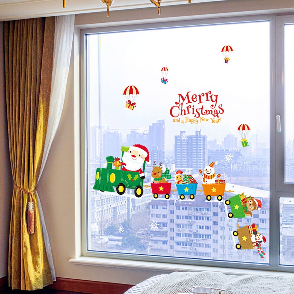 Window Stickers Merry Christmas Wall Stickers Santa Claus Window Room Decoration PVC Vinyl Year Home Decor: E