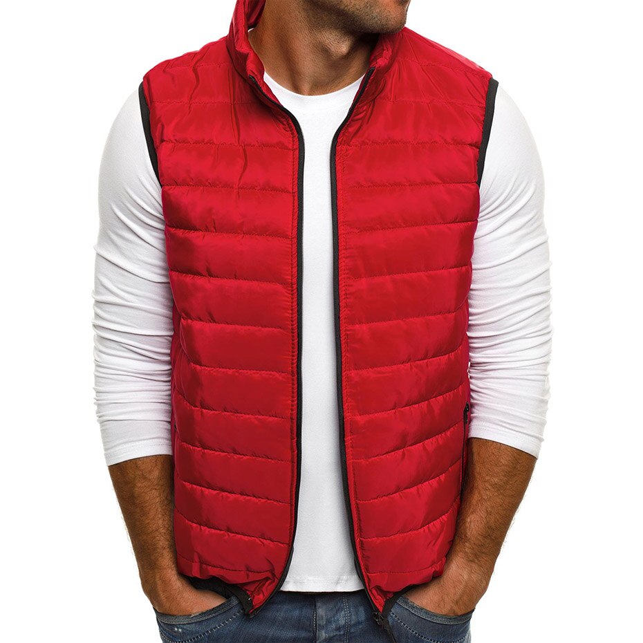 Chaleco Aiwetin, chaquetas de Otoño Invierno para hombre, chalecos gruesos, abrigos sin mangas para hombre, chaleco cálido con relleno de algodón, chaleco para hombres: Rojo / L
