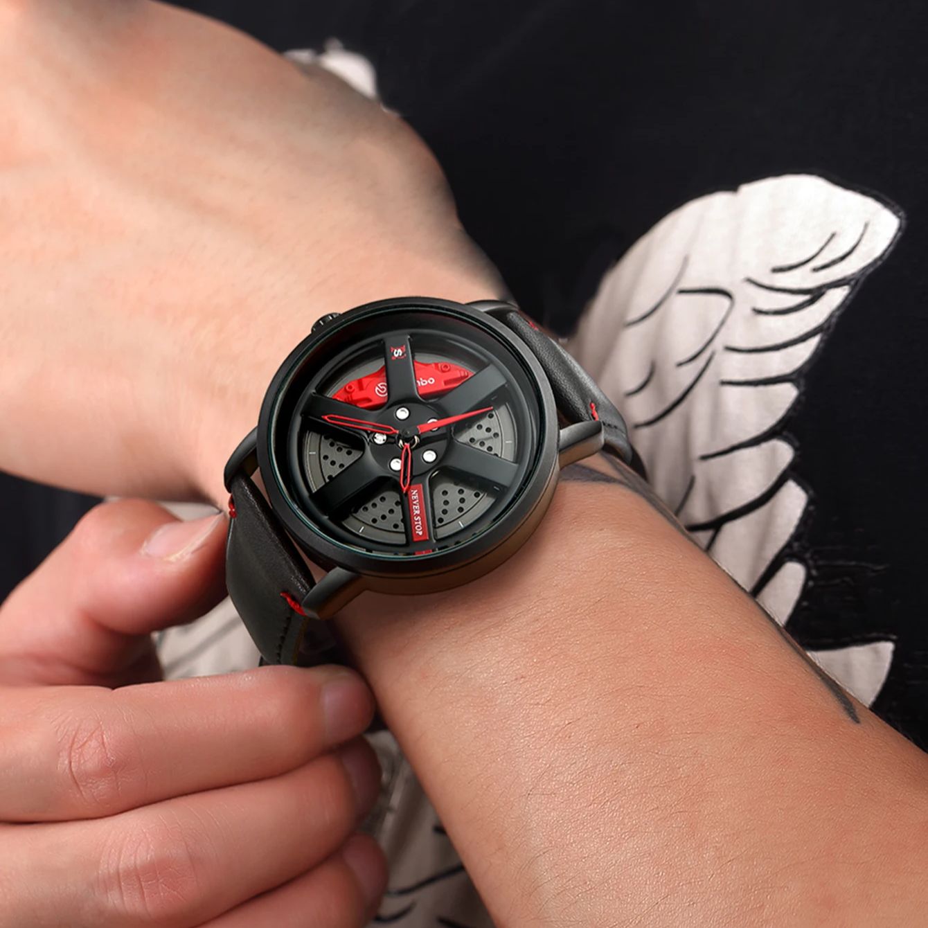 Reloj con cubo de rueda de coche NS para hombre, reloj deportivo minimalista a la , reloj de cuarzo informal de cuero con calendario