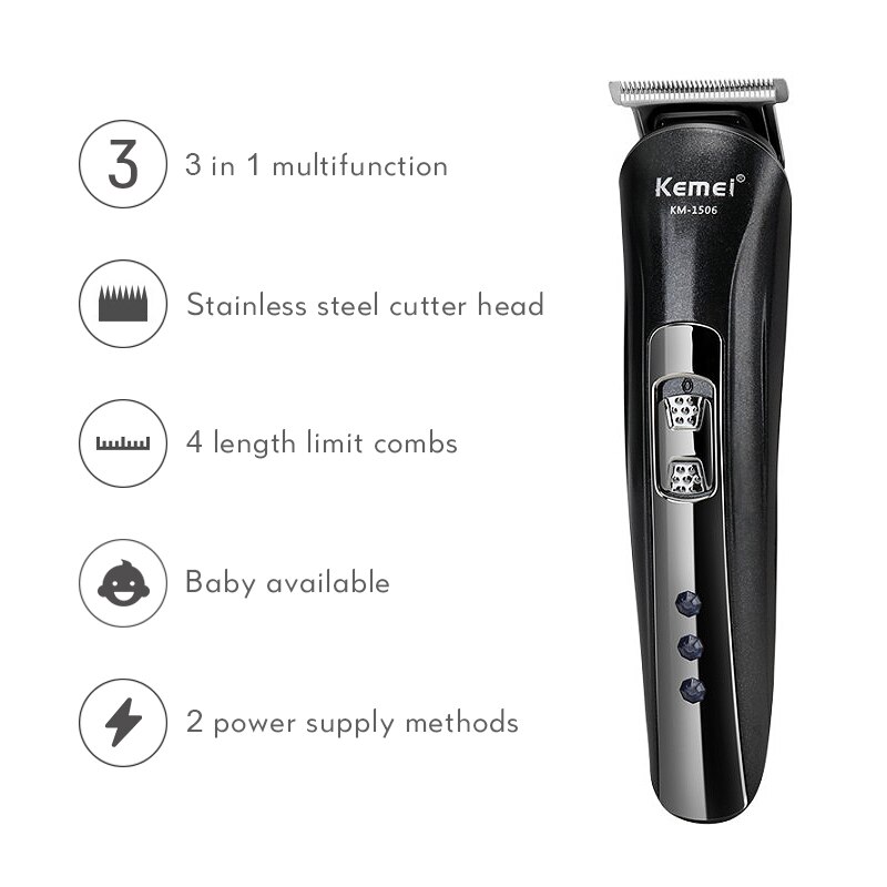 Kemei 3 in 1 trimmer til næsehår skægklipper barbermænd plæneklipper elektrisk haircut barbermaskine km -1506