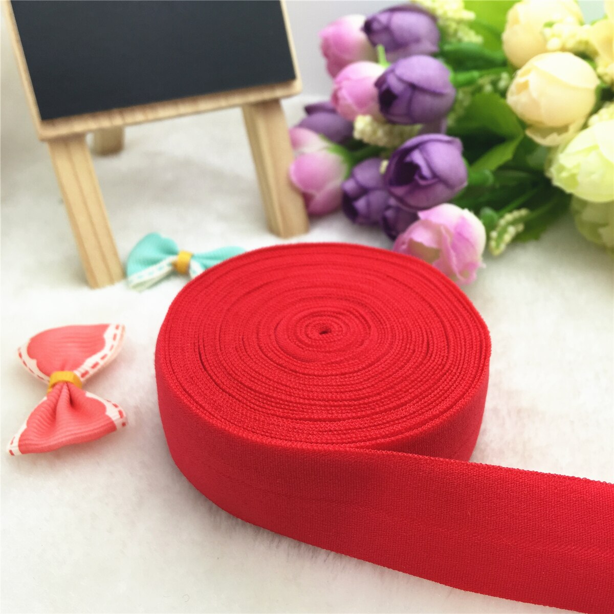 DIY 5 Yards 3/4 "20MM Multirole foldover elastische Spandex Satijn Band craft: Red