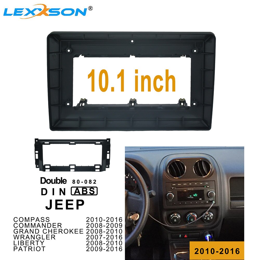 10.1 inch Car Fascias For JEEP grand cherokee COMPASS PATRIOT Double Din Car Frame Adaptor Install Panel Dash Mount Installation: only frame