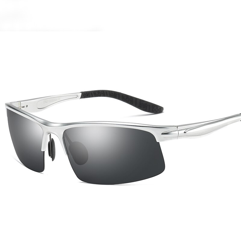 YSO Sunglasses Men Polarized UV400 Aluminium Magnesium Frame HD Sun Glasses Driving Glasses Semi Rimless Accessory For Men 8580: Silver-Black