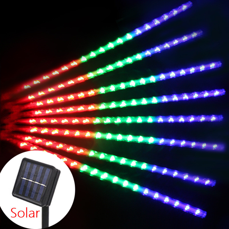 Solar LED Meteor Shower Lights Waterproof Snow Falling Outdoor String Lights for Garden Party Wedding Christmas Tree Patio Decor: moon blue / 6-10W