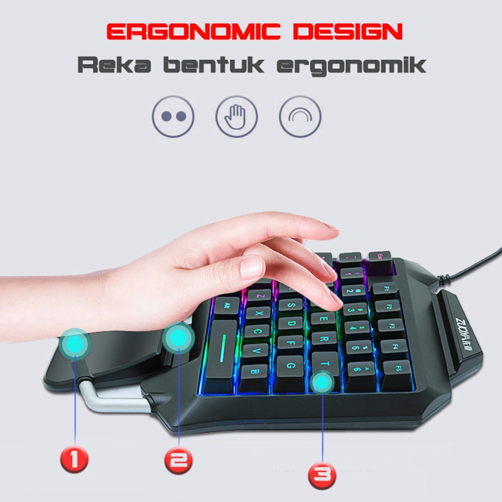 35 Keys Gaming Keyboard LED Backlit Wired USB One-handed Membrane Keyboard for pro gamer Laptop computer game