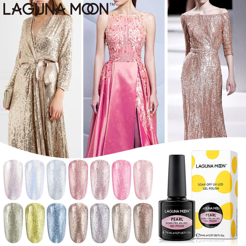 Lagunamoon glänzend Perle Gel Nagellack UV LED Tränken Weg Langlebige Mangel Mangel Manikübetreffend Gel Nagellack funkeln 8ml