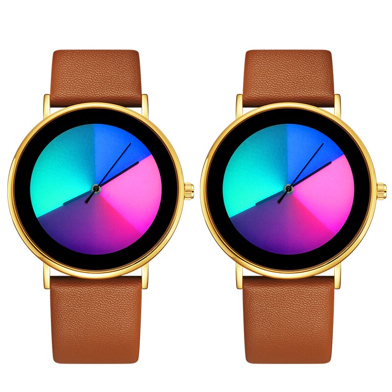Changing Color Casual Quartz Women Watches Girl Wristwatch Stainless Steel Female Watch Clock Reloj Mujer: Couple-GoldBrown