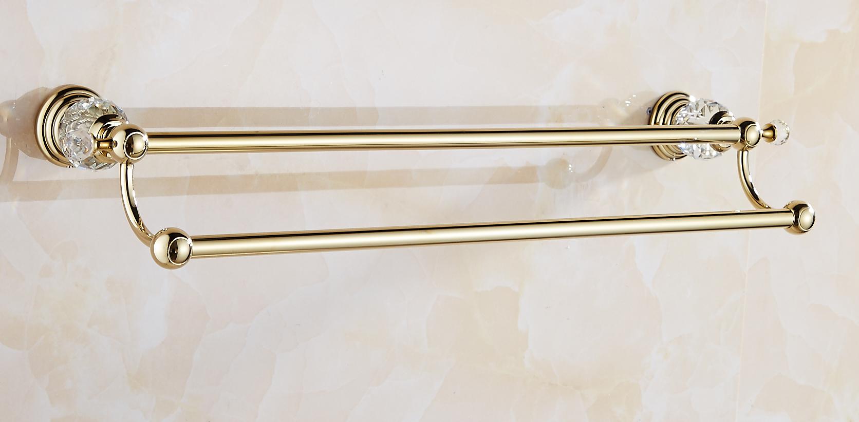 Antique Brass Towel Racks Polished Towel Bars Diamond&Crystal Double Layer Towel Holder Bathroom Accessories A0: gold
