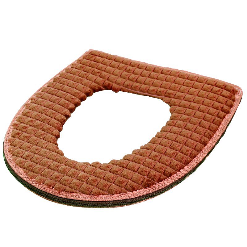 1Pc de terciopelo de invierno cubierta de asiento de inodoro suave elástico baño Closestool Mat cojín suministros: Brown