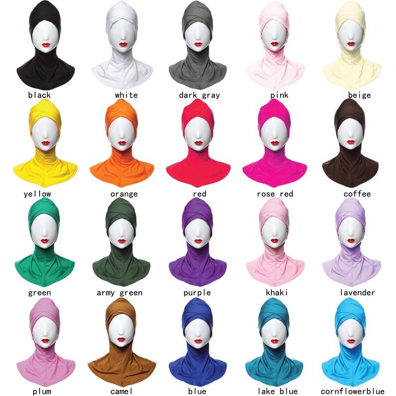1 fuld cover indre kors hijab kasketter muslimsk turban hat kvinder islamisk undertørklæde hætte solid modal hals hoved under hijab cagoule