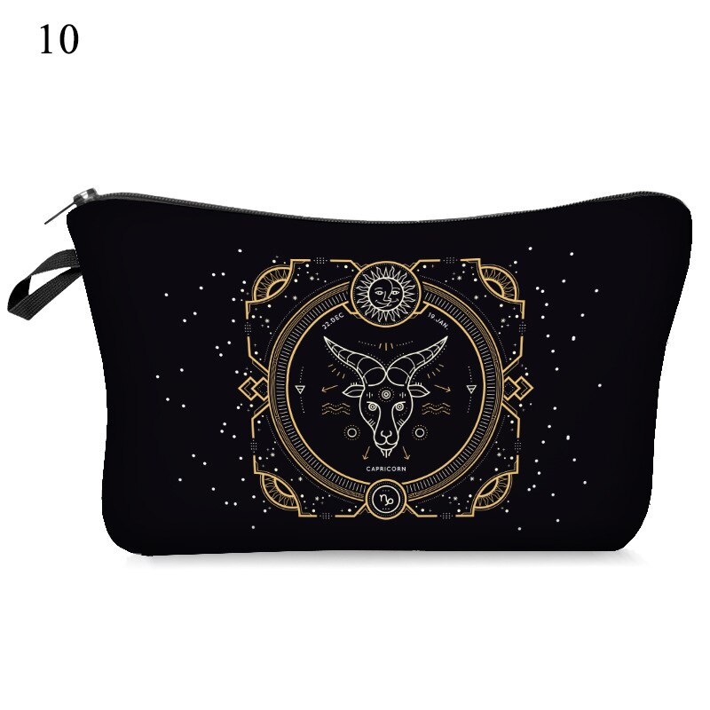 Women Makeup Cosmetic Bag Black Toiletry Bag With 12 Constellation Travel Bag Organizer Beauty Case Printed Makeup Pouch: 10