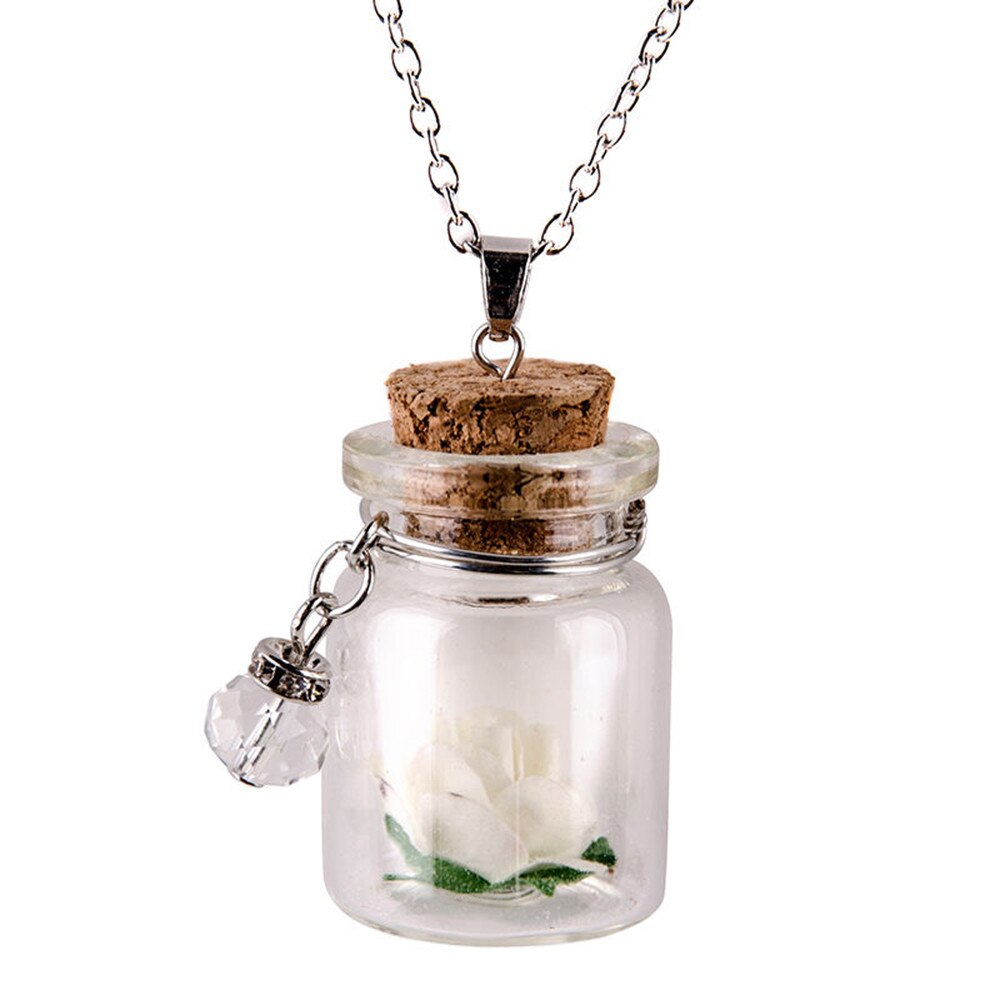 Fast Glow in the Dark Flower Glass Tiny Wishing Bottle Vial Necklace Pendant Chain Car ornaments: White 