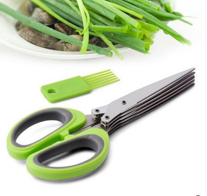 5 Lagen Rvs Multilayer Kitchenscissors Gehakte Groene Ui Groente Gesneden Kruid Kruiden Schaar: Default Title