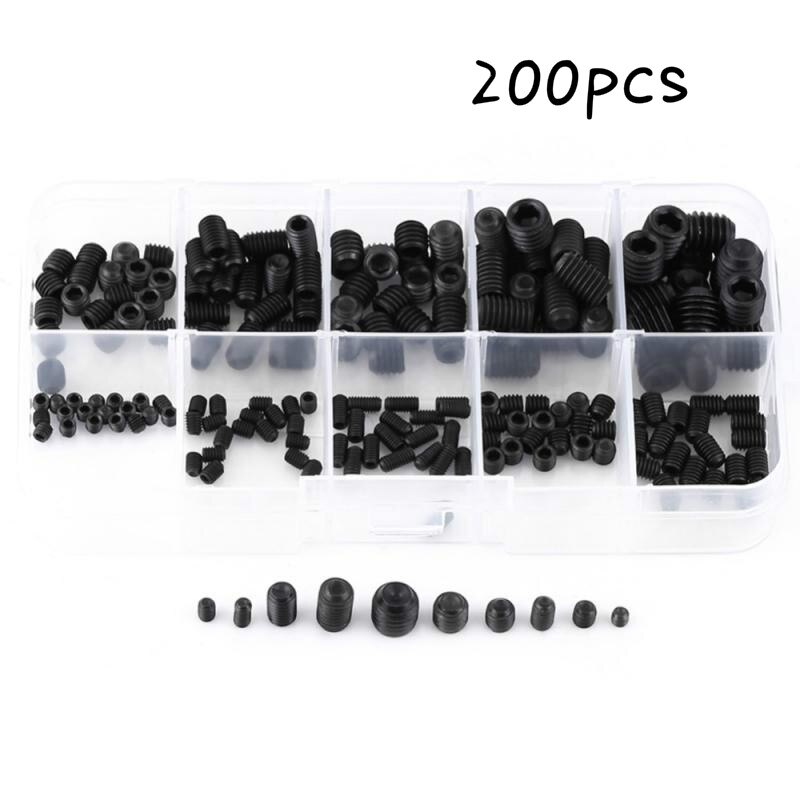 200Pcs Hex Socket Head Grub Set Screws Cup Point Round head Lock screw With Box Assortment Kit M3 M4 M5 M6 M8