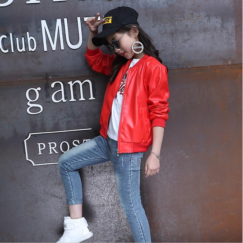 Lente Kinderen Echt Leren Jas Jongens Herfst Leren Jas Meisjes Voorjaar Pu Jas Kinderen Solid Casual Bovenkleding 3 t- 14 t: Rood / 6