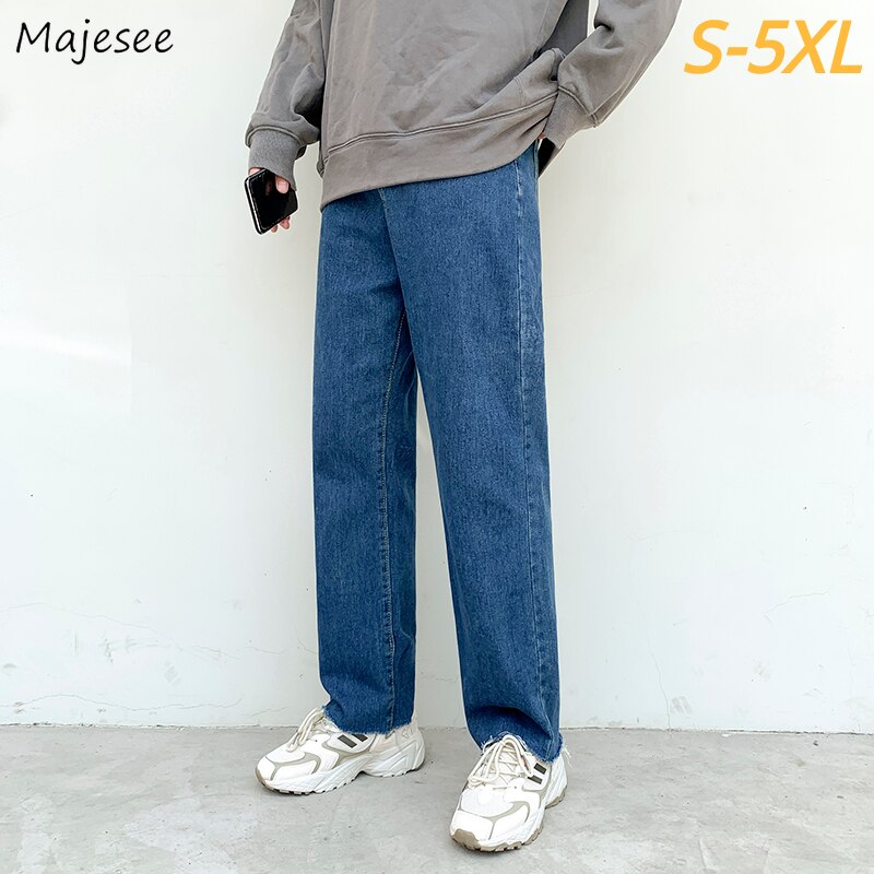 Mannen Jeans Denim Broek Plus Size S-5XL Bf Harajuku High Street Gezellige Tieners Lente Trendy Straight Bont-Lijn Uitloper losse