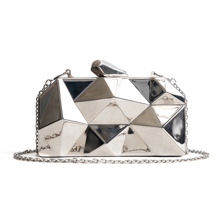 Hexagon Vrouwen Handtassen Metalen Koppelingen Mode Geometrische Mini Party Zwarte Avond Purse Zilver Zakken Gouden Doos Clutch