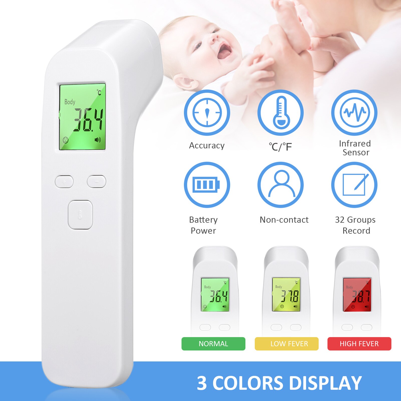Digitale Infrarood Voorhoofd Thermometer Lcd Ir Thermometer Non-contact Ir Infrarood Thermometer Temperatuur Meter Met Koorts Alarm