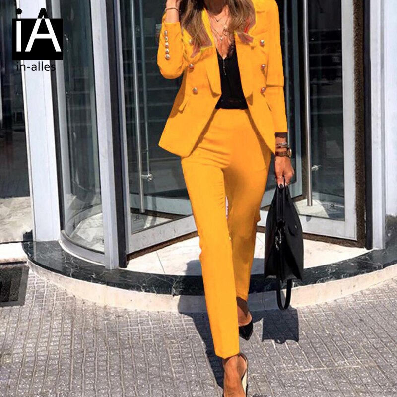 Autumn Winter Women Pant Suit Red Blazer Jacket Pant Office Wear Women Sets Womens Suits Blazer with Pants 2 Piece Set Women