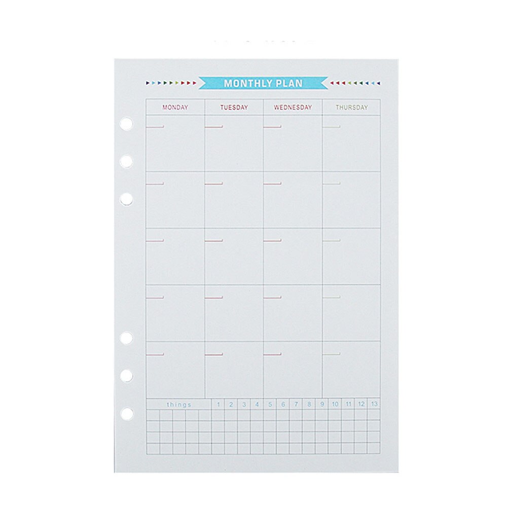 40 Sheets A5/A6 6 Ring Binder Refills Notebook Inner Pages Weekly Monthly Planner To Do List Loose Leaf Binder c: A5 Monthly Plan