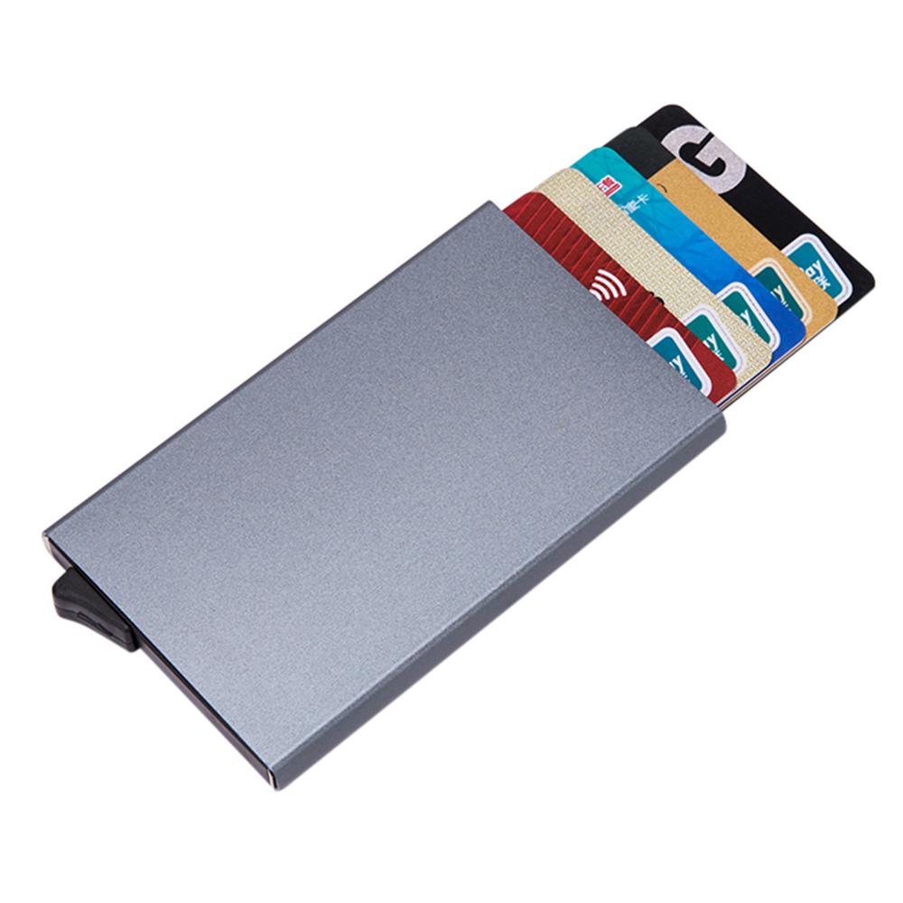 Hoogwaardige Aluminiumoxide Effen Kleur Automatische Pop-Up Anti-Diefstal Bankkaart doos Waterdichte ID Card Wallet glanzende Metalen Kaarthouder Doos $ D: Gray