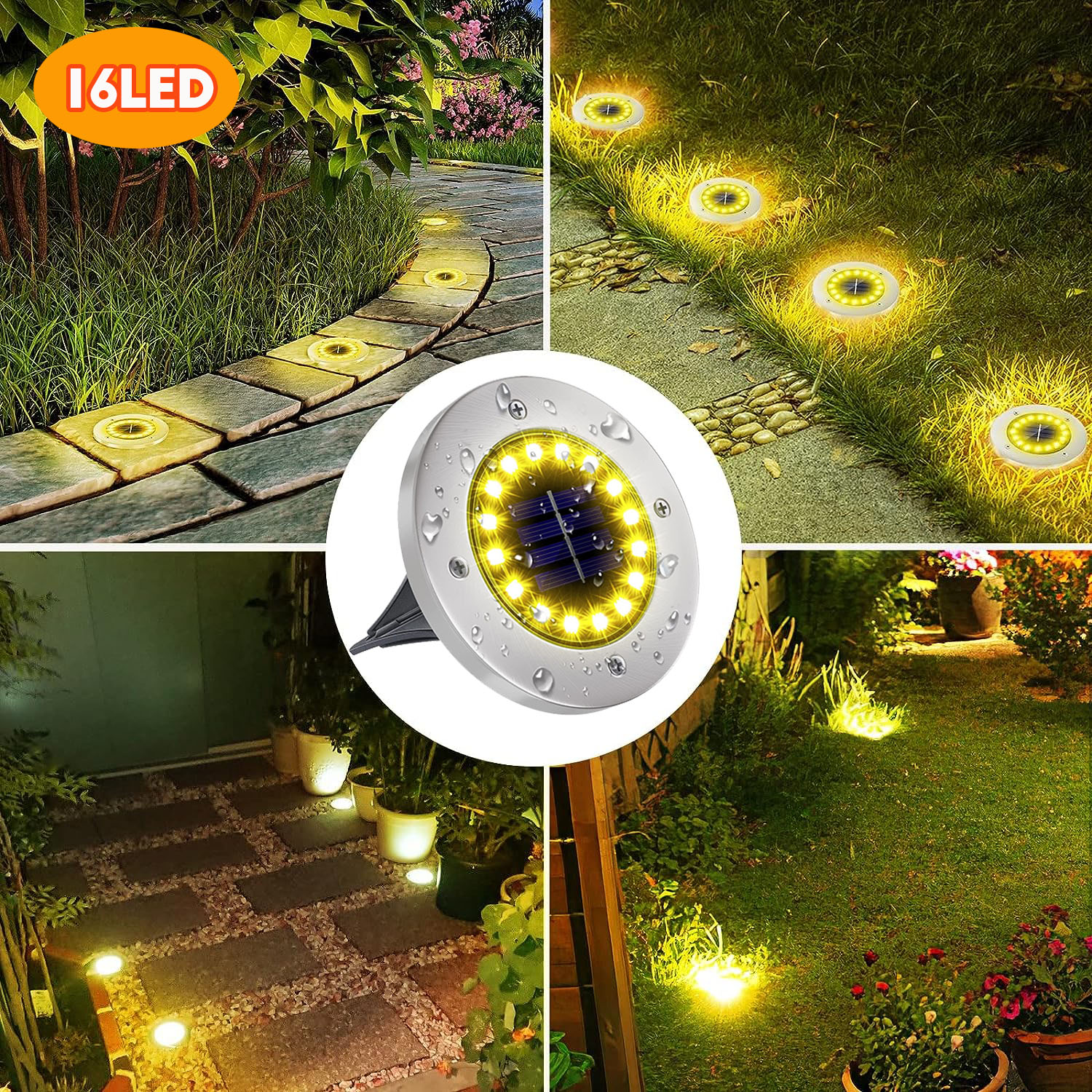 Luces solares para el suelo, decoraciones para exteriores, luces solares de jardín de 12 LED impermeables, luces de disco solares para patio, camino, césped, Patio: Bosque Verde / 51-60 W
