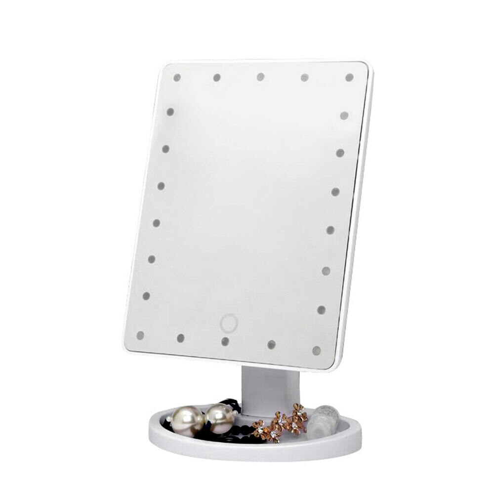 LED Makeup Mirror Touch Screen Mirror with 22 LED Lights Bright Adjustable Make Up Mirrors Operated Stand for Tabletop Bathroom: White 22 LEDs