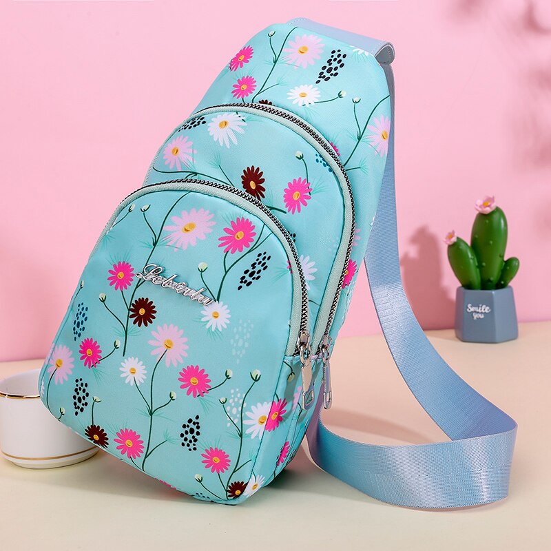 Floral Pattern Women Chest Bag Waterproof Nylon Shoulder Bag Girls Lovely Casual Sling Messenger Bag sac