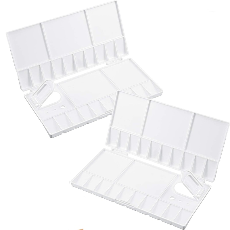 2Pcs Vouwen Verf Palet Plastic Palet Box Art Aquarel Palet Met Thumbhole Voor Verf Pigment Tool (8X4 Inch): Default Title