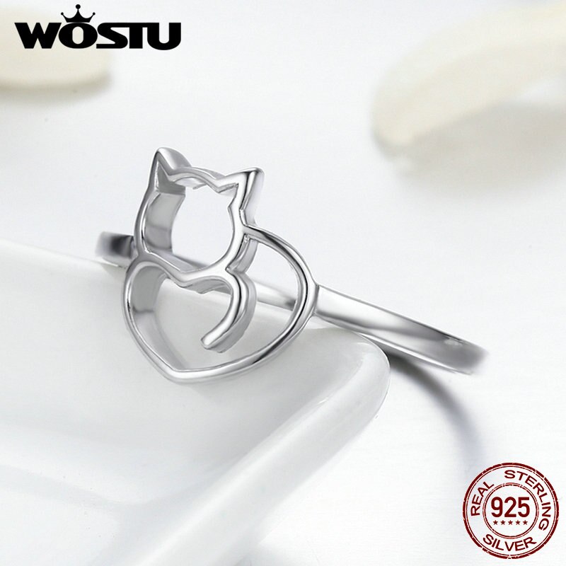 WOSTU nouveauté 100% 925 en argent Sterling belle chat anneaux pour les femmes originale Fine S925 bijoux CQR104