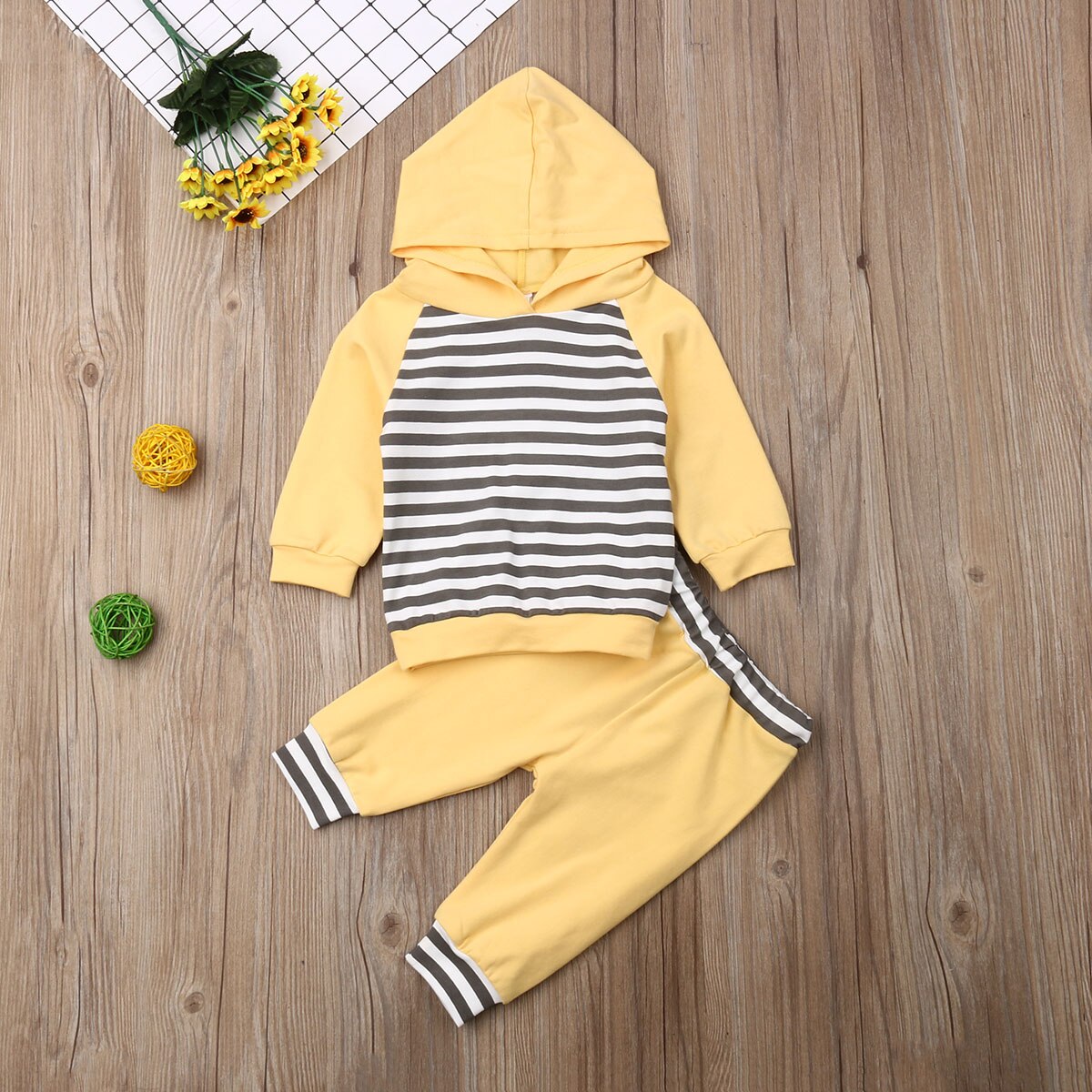 Newborn Infant Baby Boys Girl Clothes Sets Striped Hooded Tops Shirt Pants Leggings Outfits Set