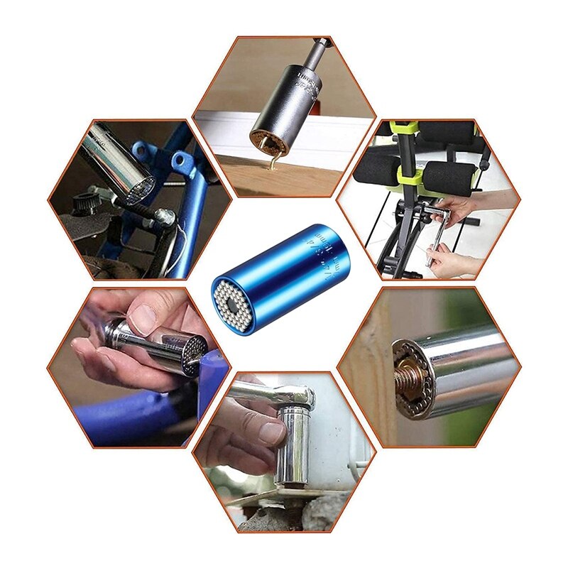 6Pcs Universal Socket (7-19mm) Sockets Tools Multi-Function Wrench Repair Kit with Power Drill Adapter