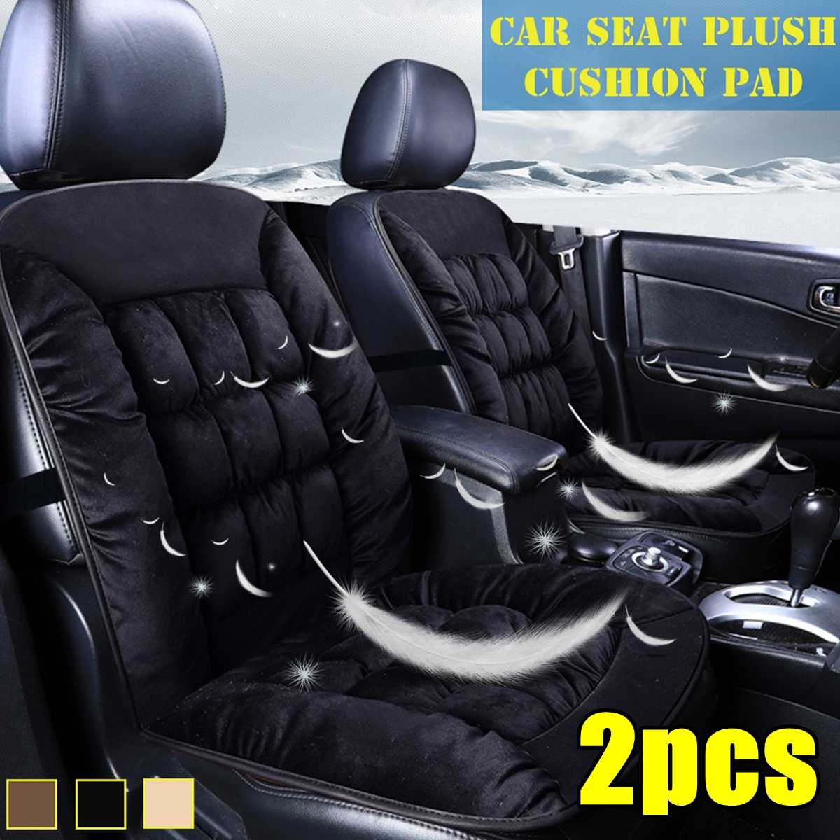 Housse de siège avant de voiture en peluche 2 pièces 4 couleurs universel tissu noir fourrure accessoires intérieurs coussin style hiver housse de siège: 2Pcs Black