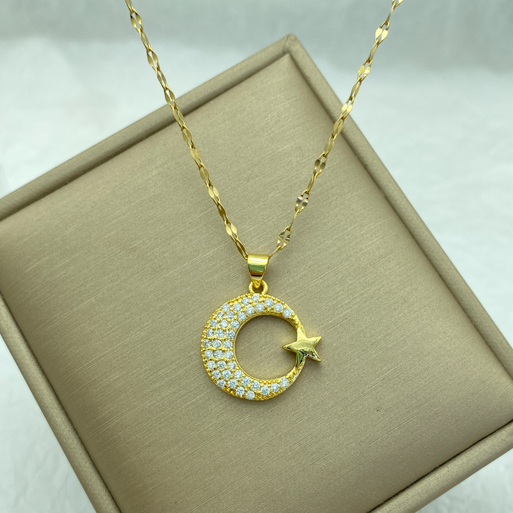 Gold Color Stainless Steel Necklace for Women Style Butterfly Jewlry Green Water Copper Pendant Zircon Pearl Cross Butterly: Black Gun Plated