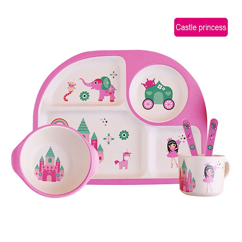 Baby Bamboe Voerbak Bpa Gratis Gerechten Vork Lepel Cup 5Pcs Serviesje Fad Kinderen Servies Kids Scheiding Voeden plaat: Light Grey