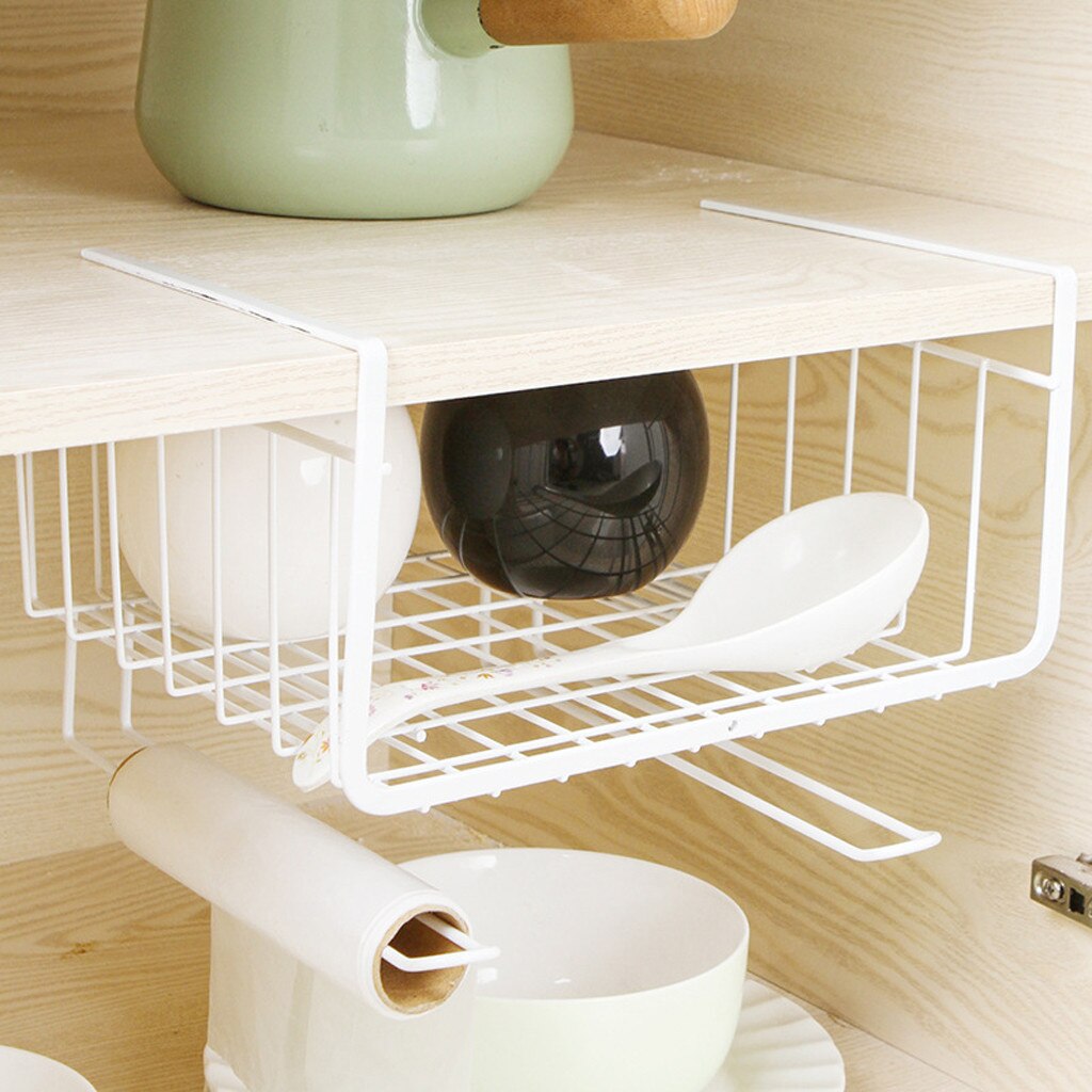 Keuken Opslag Bin Onder Plank Draad Rek Mand Organizer Houder Stand Wasserij Rieten Opslag Mand Rieten: Bruin