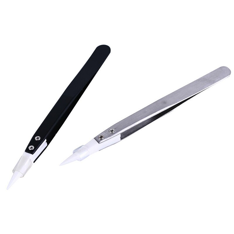 Pincettes en céramique de 12.5cm, pincettes à visée droite, outil à main, résistance aux hautes températures, outil de réparation de poignée en acier inoxydable: 2 in 1 Set