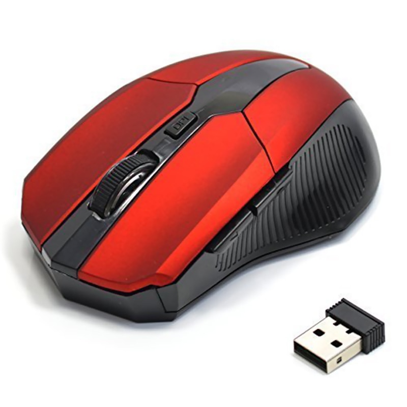 2.4G USB Red Optical Wireless Mouse 5 Buttons for Computer Laptop Gaming Mice 10M Working Distance Receiver Mouse Accessories: Red