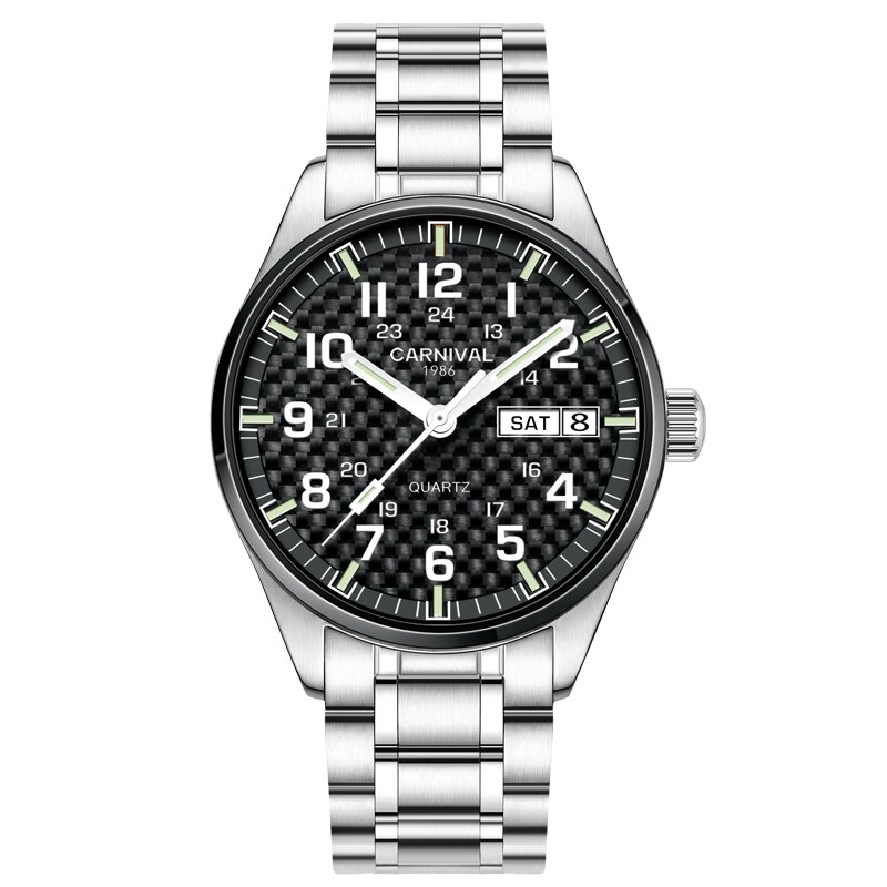 Carnaval horloges heren sport waterdicht datum analoog quartz herenhorloges zakelijke horloges voor heren relogio masculino: Zilver zwart 02