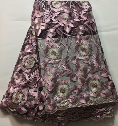 Marineblå afrikanske perler blondestof broderet nigeriansk blondestof fransk tyl blondestof til kvinder ylm 032: Som billede 7