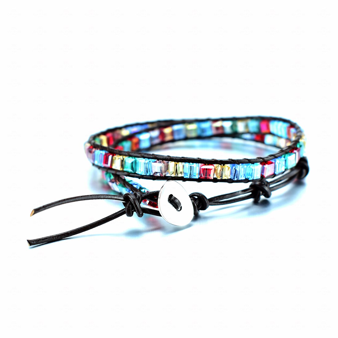 Rainbow Crystal Beads Weaving Handmade Friendship Bracelet Crystal Boho Couple 1 2 3 Wrap Bracelet 7 Chakras Jewelry: Coffee leather 2wrap