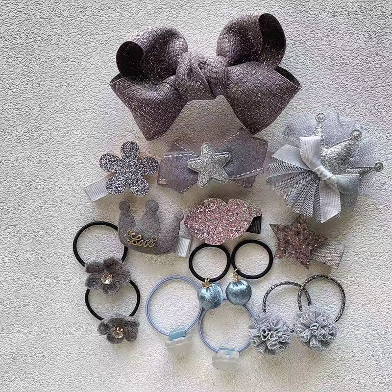 8/15 stuks baby haarspeldjes strikken kroon elastische haarbanden kinderen rubberen band kinderen haarspeld haarspeldjes baby meisjes haaraccessoires: 15 stuks grijs 2
