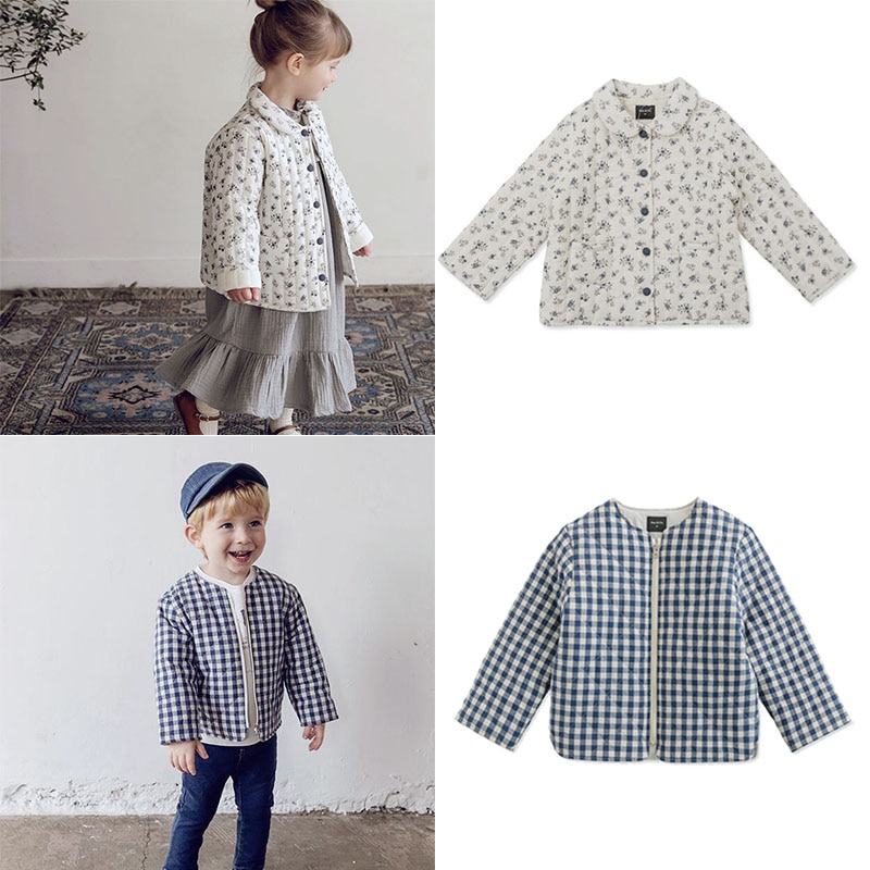 Enkelibb Su Kinderen Winter Gewatteerde Jas Mooie Bloem Patroon Jassen Voor Meisje En Plaid Casual Top Korea Stijl Peuter