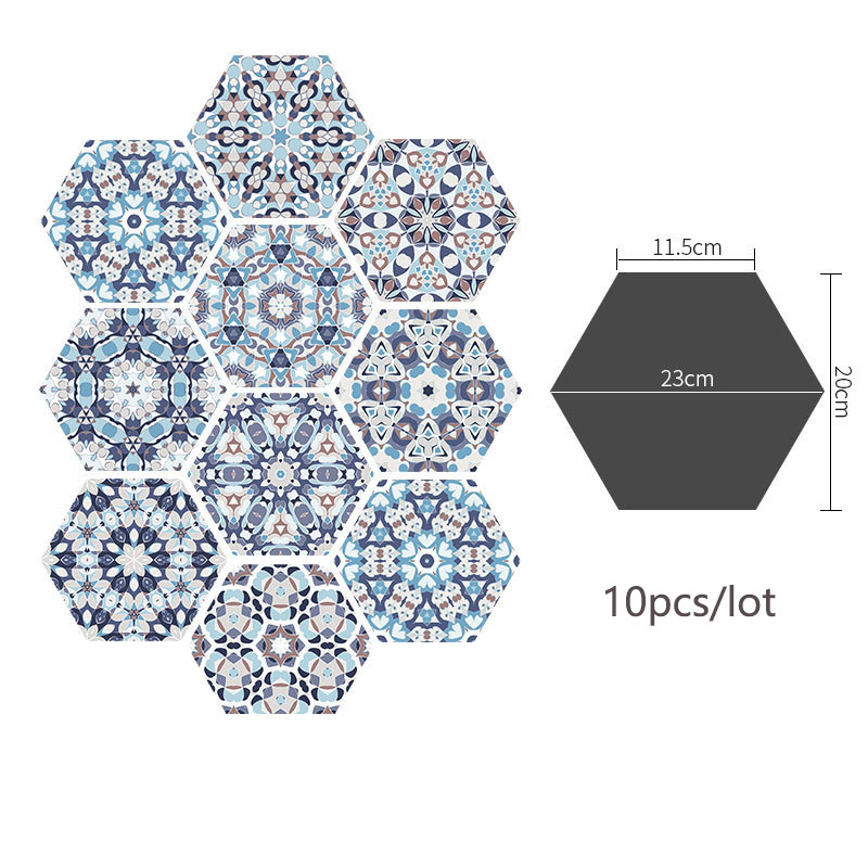 10 pièces/ensemble Pvc autocollant de sol salle de bain cuisine carrelage mur autocollant papier peint décoration de sol Hexagonal autocollant antidérapant 20x23cm: 06