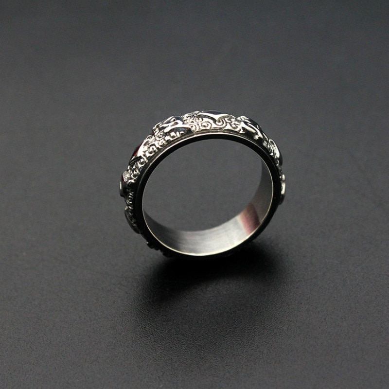 Tótem étnico giratorio de , anillos de patrón redondo, Color plata, joyería de acero inoxidable para mujeres y hombres, de