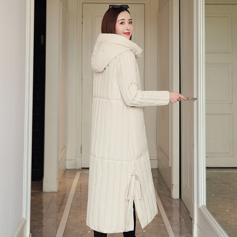 Vinter x-lang parka til kvinder solide jakker slanke tykke hættebeklædte bomuldspolstrede frakker oversized kontor dame manteau femme